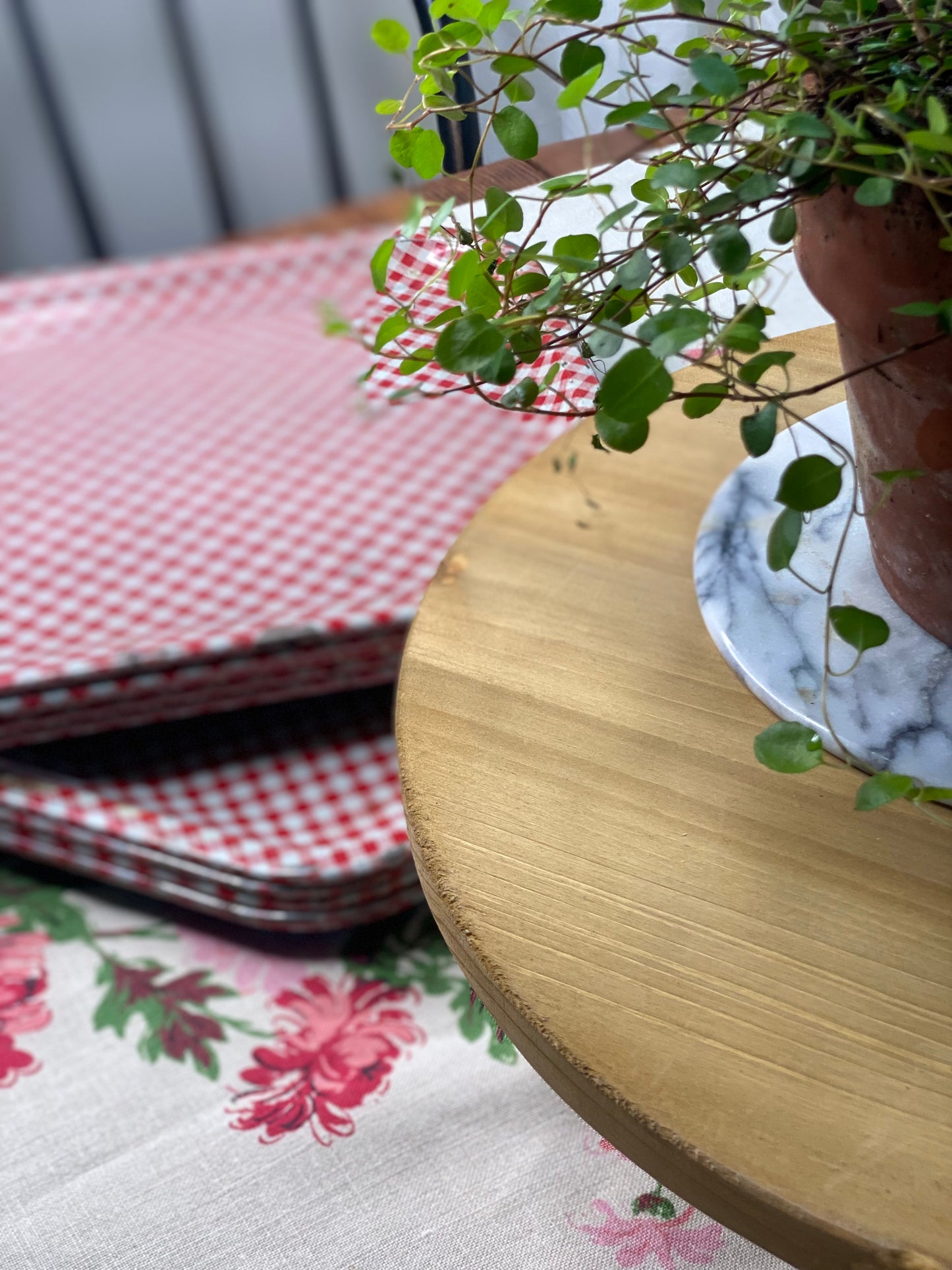 Vintage Red Checked Luncheon Trays Set of 4