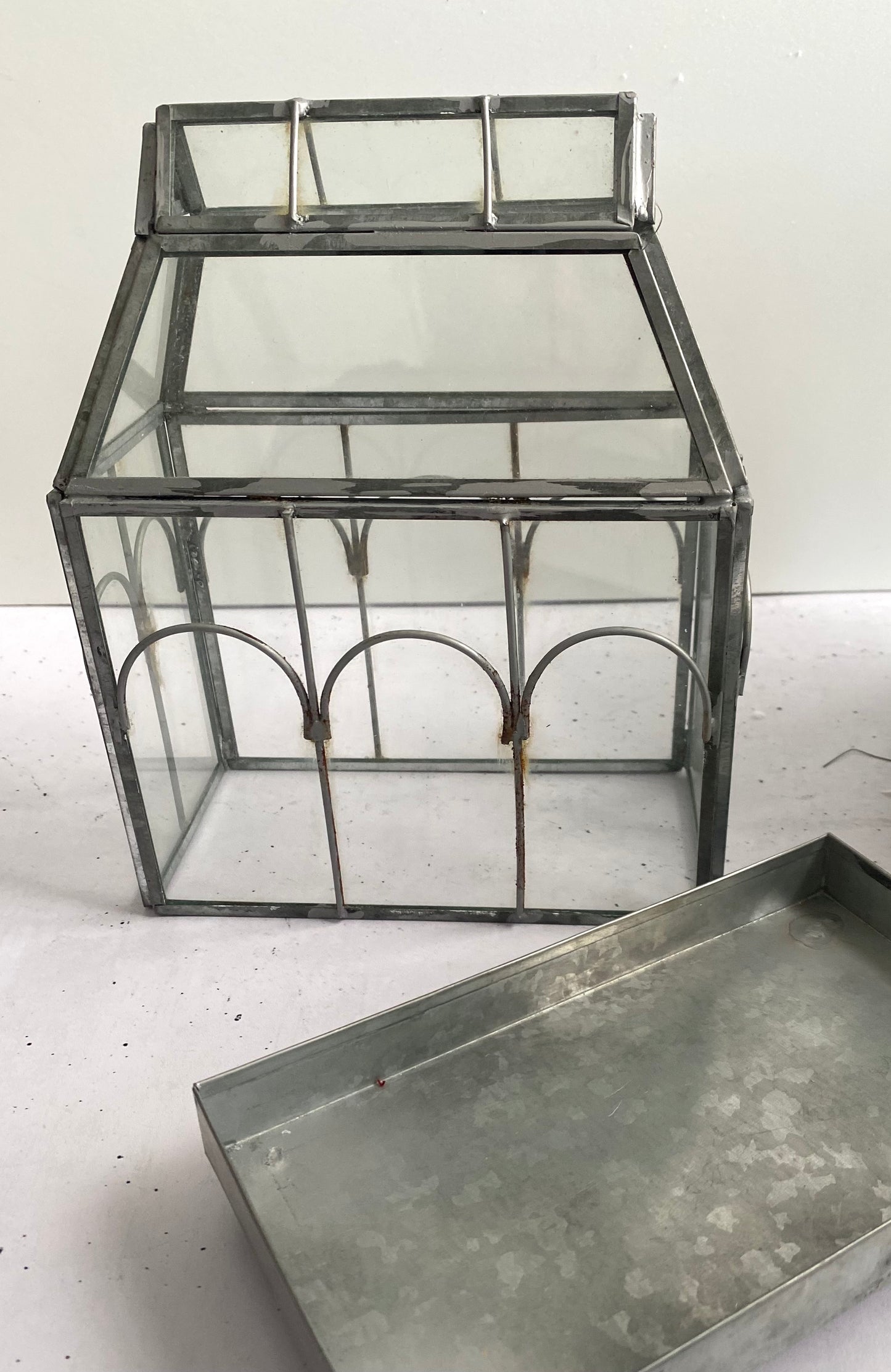 Mini Galvanized and Glass Greenhouse