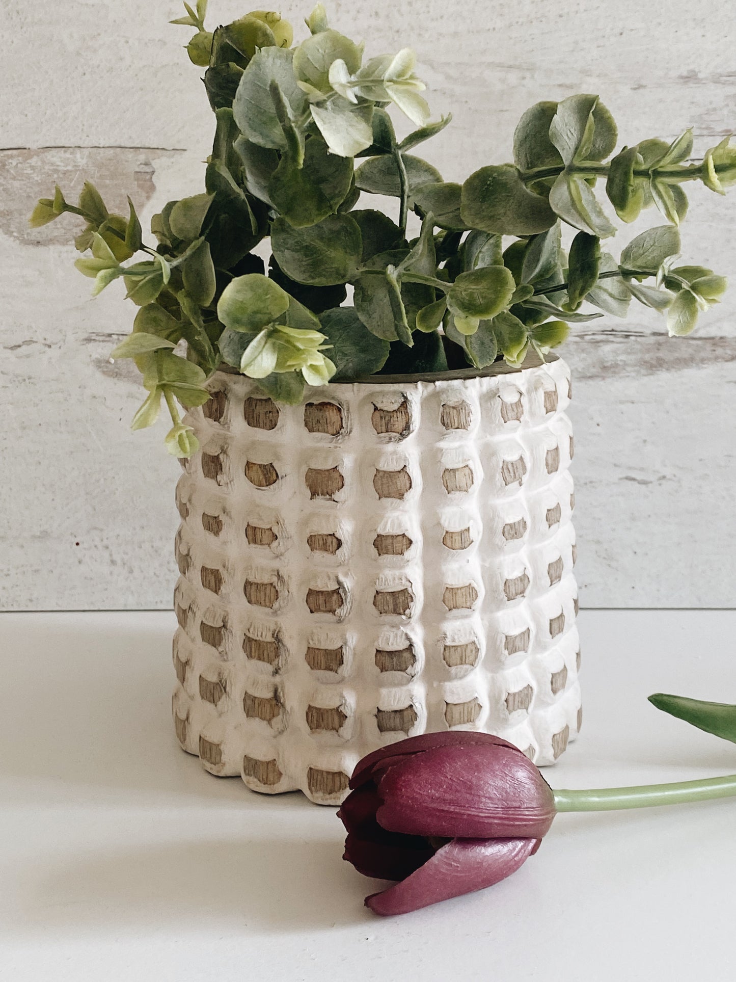 Wood Hobnail Style Vase