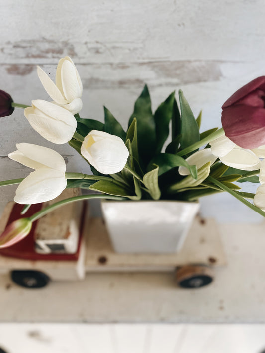 Handmade Vintage Wooden Red and White Toy Truck