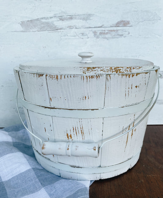 Vintage Wooden Bucket with Lid & Bale Handle