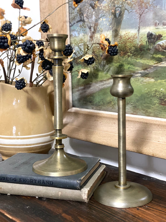 Set of Two Brass Finish Taper Candle Holders