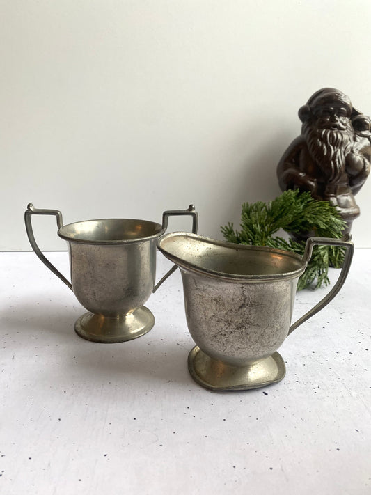 Vintage Pewter Creamer and Sugar