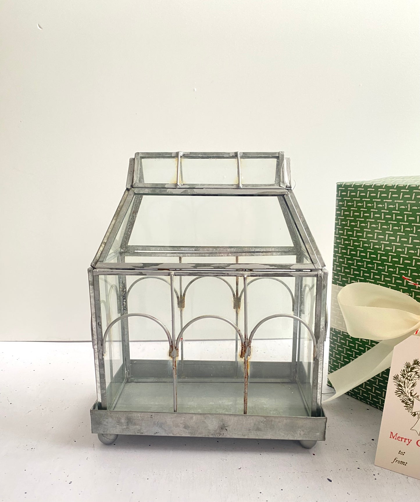 Mini Galvanized and Glass Greenhouse